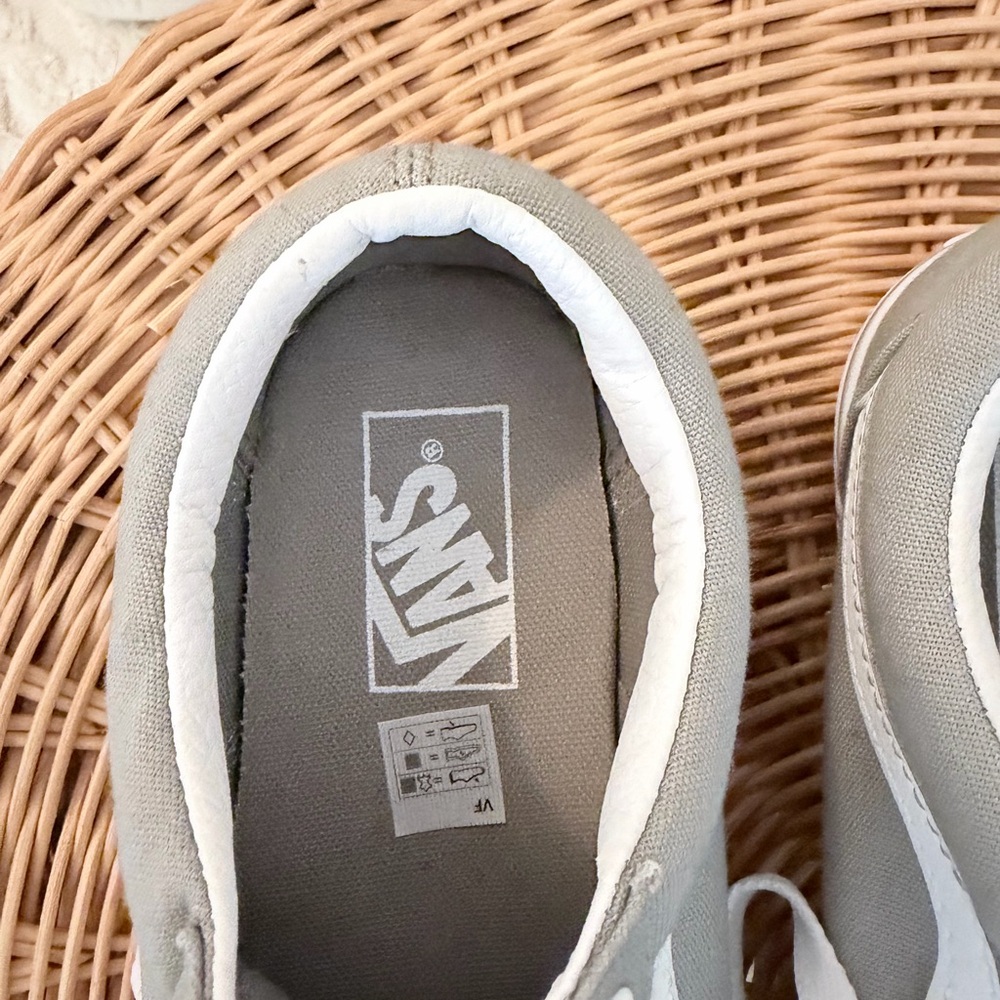 Vans Old Skool Gray Canvas Low Top Sneakers with White Side Stripe - Picture 3 of 4